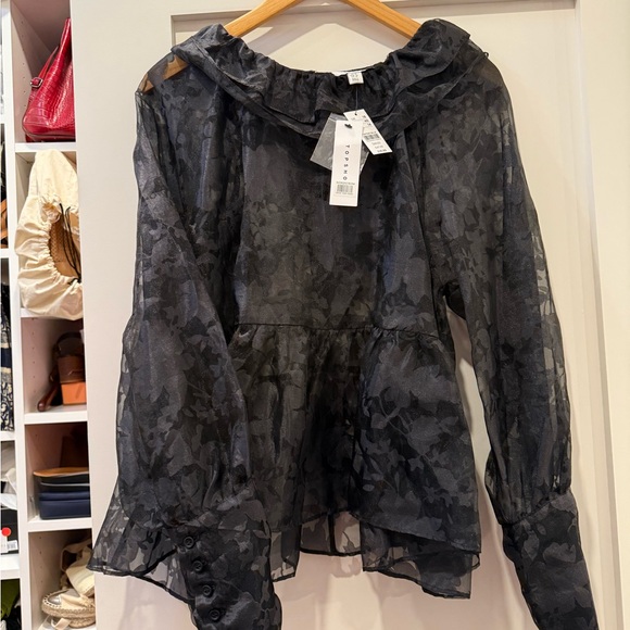 Topshop Black Floral Sheer Blouse - Picture 1 of 5